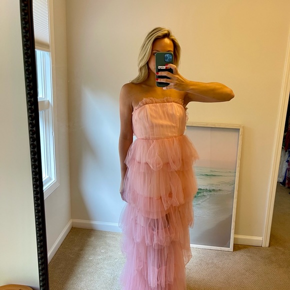 Lovers + Friends blush print tulle bobbit gown formal - Picture 3 of 3